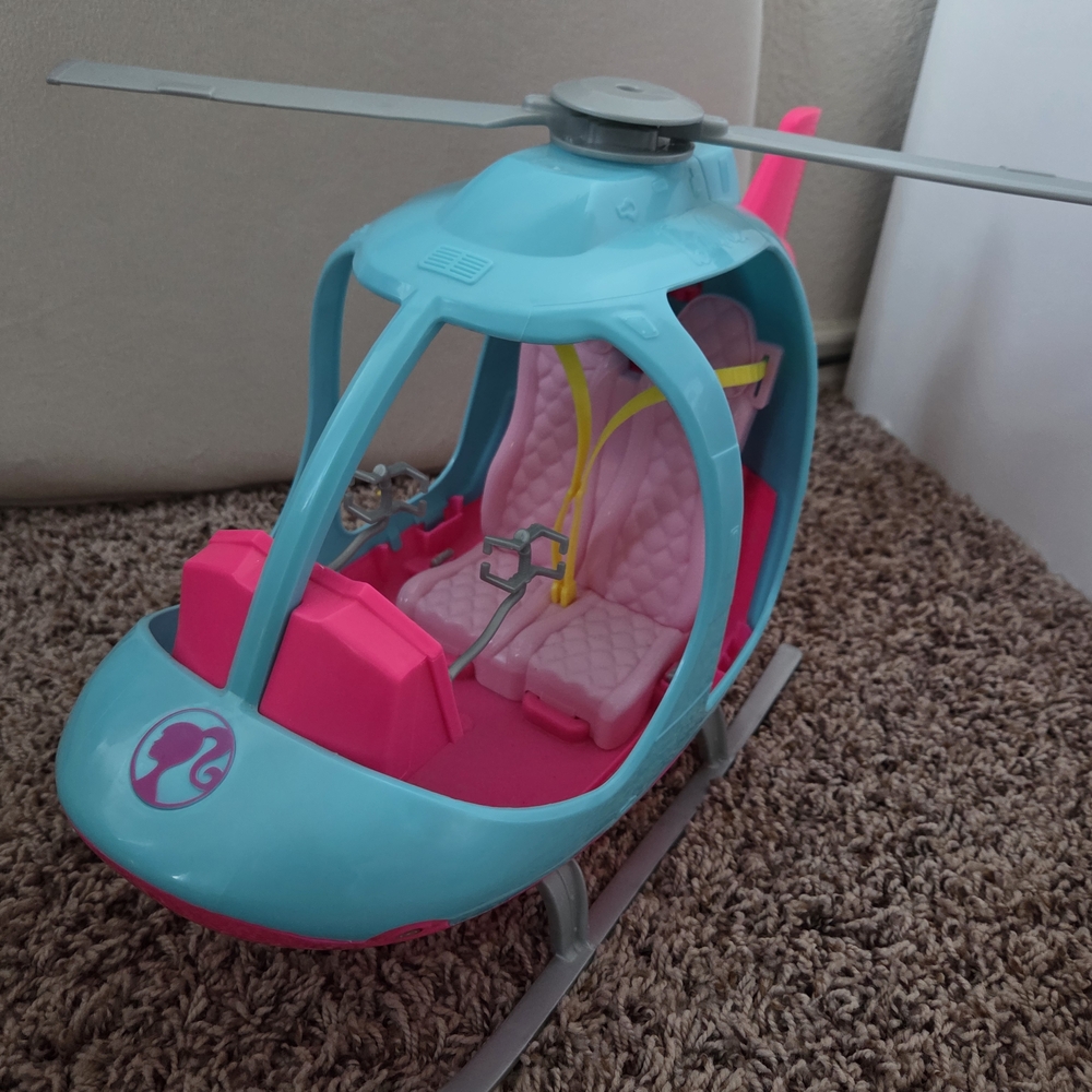 Barbie Travel Helicopter Pink and Blue with Spinning Rotors
